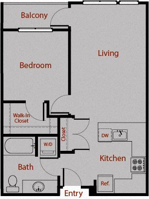 1 Bed 1 Bath Floor Plan 2
